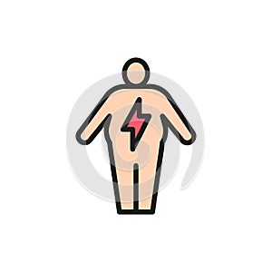 Abdominal distention, diseases of the digestive tract flat color line icon. photo