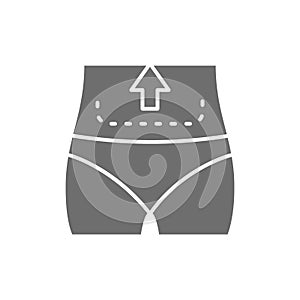 Abdominal liposuction, abdominoplasty, tummy tuck plastic surgery grey icon. photo