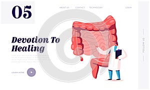 Abdominal Pain, Gastrointestinal System Disease Landing Page Template. Doctor or Medical Teacher Character