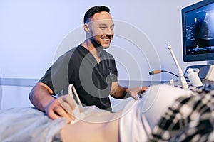 Abdominal ultrasound in clinic.