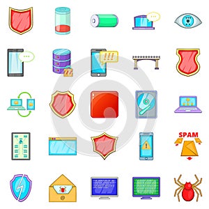 Abduction of data icons set, cartoon style