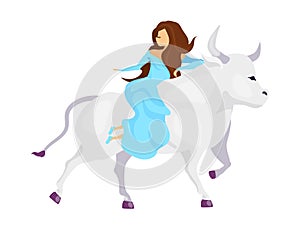 Abduction of Europa flat vector illustration