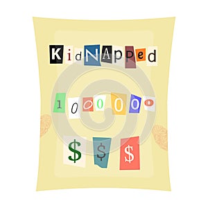 Abduction and ransom, criminal demand on the sheet. Kidnapping. single icon in cartoon style vector symbol stock