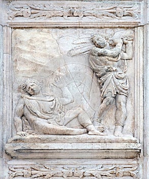 The Abel killing, Genesis relief on portal of Saint Petronius Basilica in Bologna