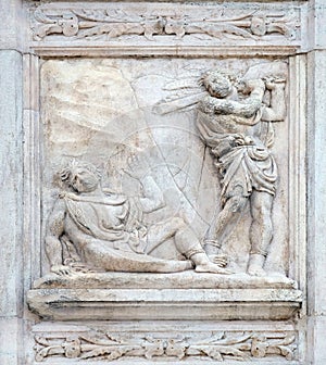 The Abel killing, Genesis relief on portal of Saint Petronius Basilica in Bologna