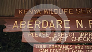 Aberdare National Park wooden information signpost