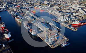 Aberdeen harbour and ships viewed from above