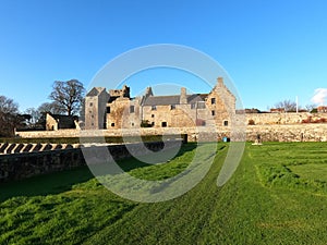 Aberdour Castle and lawn view, Fife, Scotland