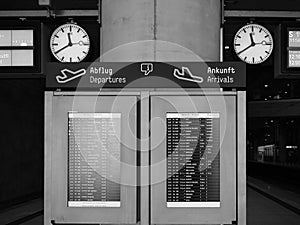 Abflug (Departures) and Ankunft (Arrivals) time table screens at photo