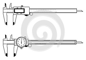 Digital caliper and dial caliper. Thin line icons photo