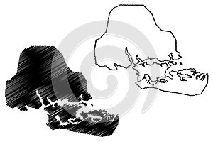 Abidjan City Ivory Coast, Republic of Cote d`Ivoire, Abidjan District map vector illustration, scribble sketch City of Abidjan