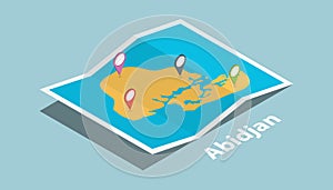 Abidjan explore maps with isometric style and pin location tag on top