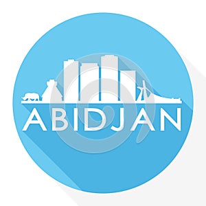 Abidjan Ivory Coast Round Icon Vector Art Flat Shadow Design Skyline City Silhouette Template Logo