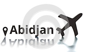 Abidjan text with city geotag and plane icon. Destination concept