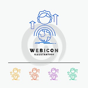 abilities, development, Female, global, online 5 Color Line Web Icon Template isolated on white. Vector illustration