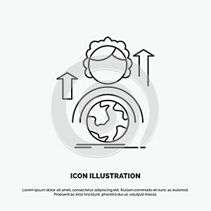 abilities, development, Female, global, online Icon. Line vector gray symbol for UI and UX, website or mobile application