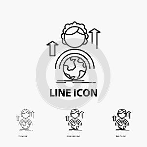 abilities, development, Female, global, online Icon in Thin, Regular and Bold Line Style. Vector illustration