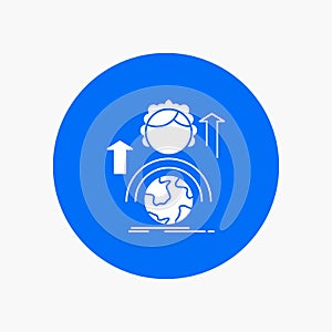 abilities, development, Female, global, online White Glyph Icon in Circle. Vector Button illustration