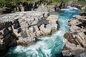 Abisko river canyon carved in the limestone by glacial water