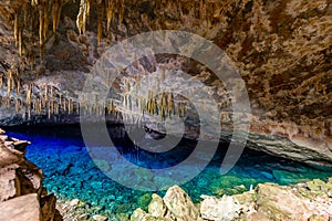 Abismo anhumas, cave with underground lake, Bonito national park, Mato Grosso Do Sul, Brazil photo