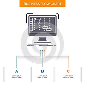 Ableton, application, daw, digital, sequencer Business Flow Chart Design with 3 Steps. Glyph Icon For Presentation Background