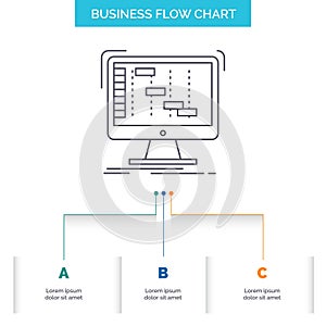 Ableton, application, daw, digital, sequencer Business Flow Chart Design with 3 Steps. Line Icon For Presentation Background