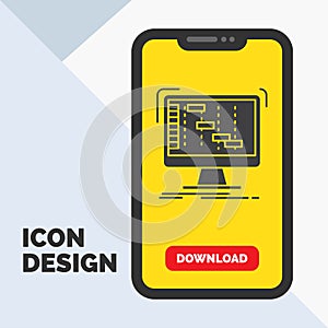 Ableton, application, daw, digital, sequencer Glyph Icon in Mobile for Download Page. Yellow Background