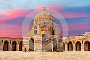 Ablution fountain in Ibn Tulun Mosque, popular place of visit of Cairo, wonderful sunset view, Egypt