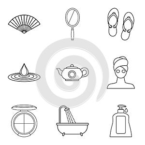 Ablutions icons set, outline style