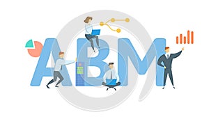 ABM, Activity Based Management. Concept with keyword, people and icons. Flat vector illustration. Isolated on white.