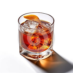 Abold old fashioned cocktail in a lowball glass with orange, created by Generative AI.