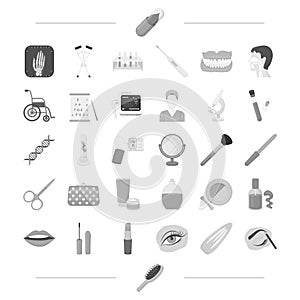 Aboratory, cosmetology, makeup and other web icon in monochrome style.pencil, comb, medicine icons in set collection. photo