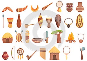 Aborigin icons set cartoon vector. Cultural africa photo