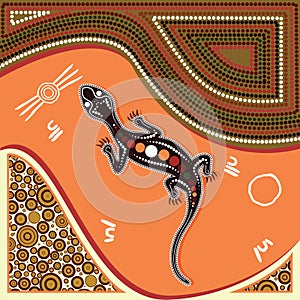 Aboriginal art background with lizard.