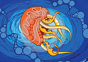 Aboriginal art vector background depicting jellyfish.