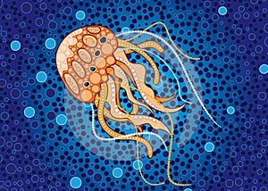 Aboriginal art vector background depicting jellyfish.