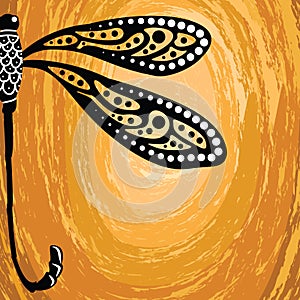 Aboriginal art vector background with dragonfly.