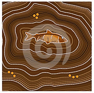 Aboriginal art vector background. Fish
