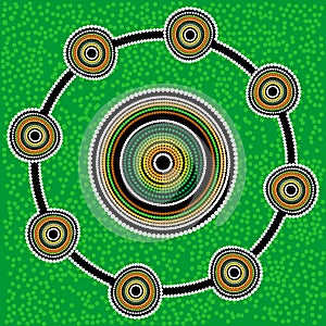 Aboriginal art vector background. Green