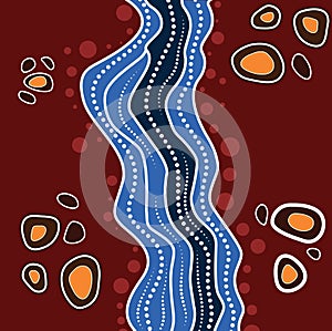 Aboriginal art vector background with river