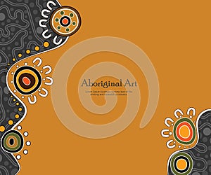 Aboriginal art vector banner with text.