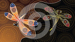 Aboriginal art vector painting with dragonfly.