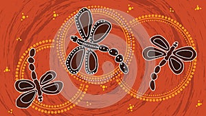 Aboriginal art vector painting with dragonfly. photo