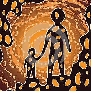 Aboriginal art vector painting - father and son concept