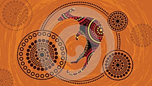 Aboriginal art vector painting with kangaroo.Based on aboriginal style of landscape dot background.
