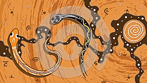 Aboriginal art vector painting with snake.