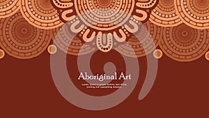 Aboriginal artwork brown vector banner with text.