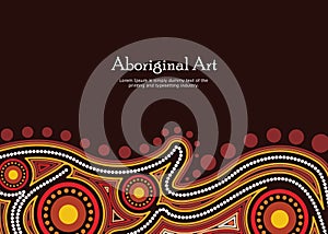 Aboriginal artwork vector banner design with text.