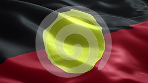 Aboriginal Australians flag video waving in wind. Realistic flag background. Close up view, perfect loop, 4K footage