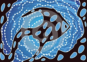 Aboriginal dot art background with fish